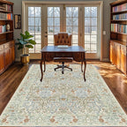 Vintage Beige Blue Living Room Rug, 5x7 Washable Area Rugs - Image 3