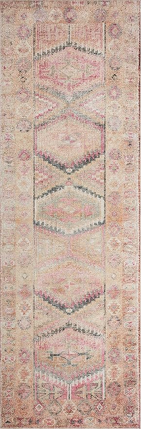 Loloi Layla Collection LAY-17 Pink/Lagoon 2'-6" x 7'-6" .13" Thick Runner Rug - Image 4