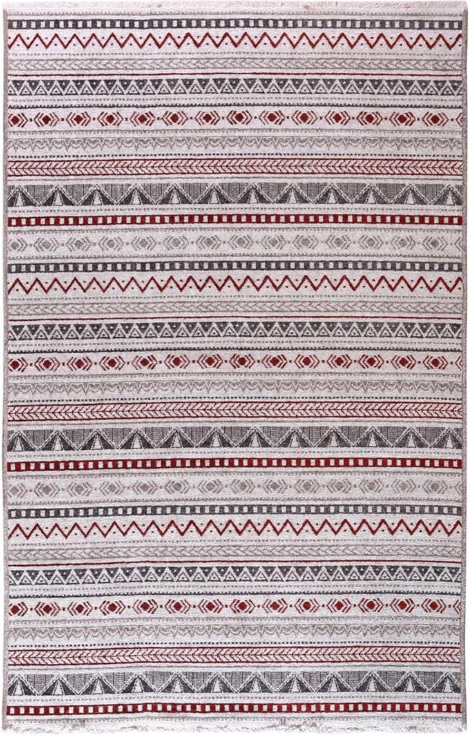 Alfa Rich 3x5 Red Burgundy White Gray Washable Area Rugs by AlfaRichRugs