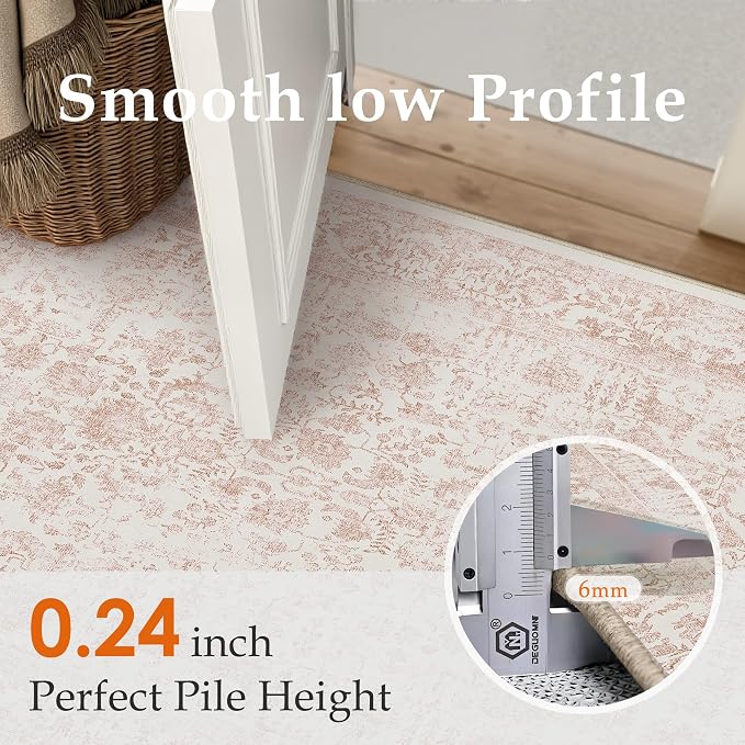 Pink Area Rug 3x5 Office Entryway Rug Machine Washable Kitchen Vintage - Image 3