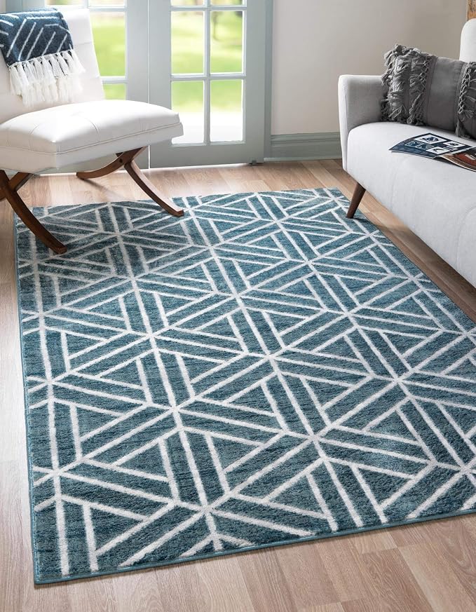 Rugs.com Lattice Trellis Collection Rug – 8' x 10' Blue Low-Pile Rug Perfect by Rugscom
