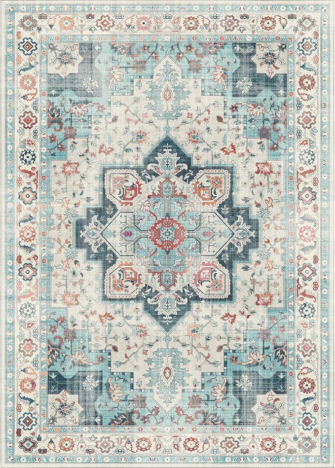 GENIMO 9x12 Area Rugs for Living Room, Machine Washable Non Slip Vintage Rugs - Image 8