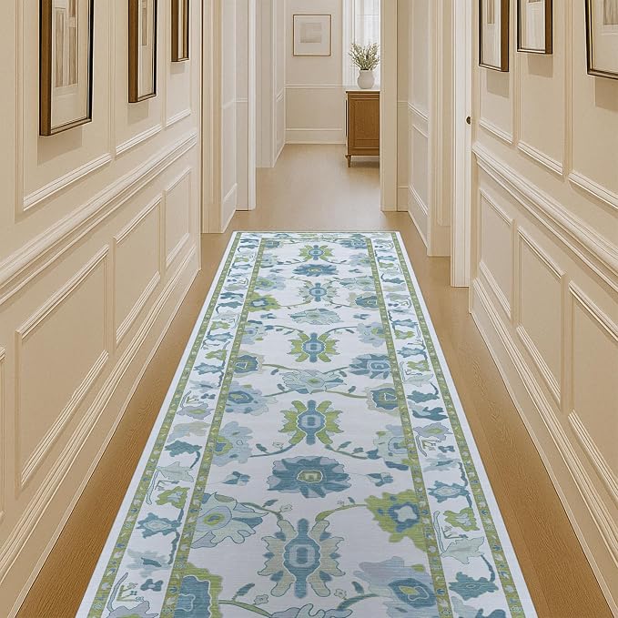 Fame Living Green Oushak Rug, Vintage Turkish Eclectic Floral Pastel Large by FameLiving%7COushakRugs