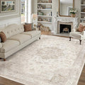 Beige Area Rug 9x12 Washable Vintage Carpet by PureCozy