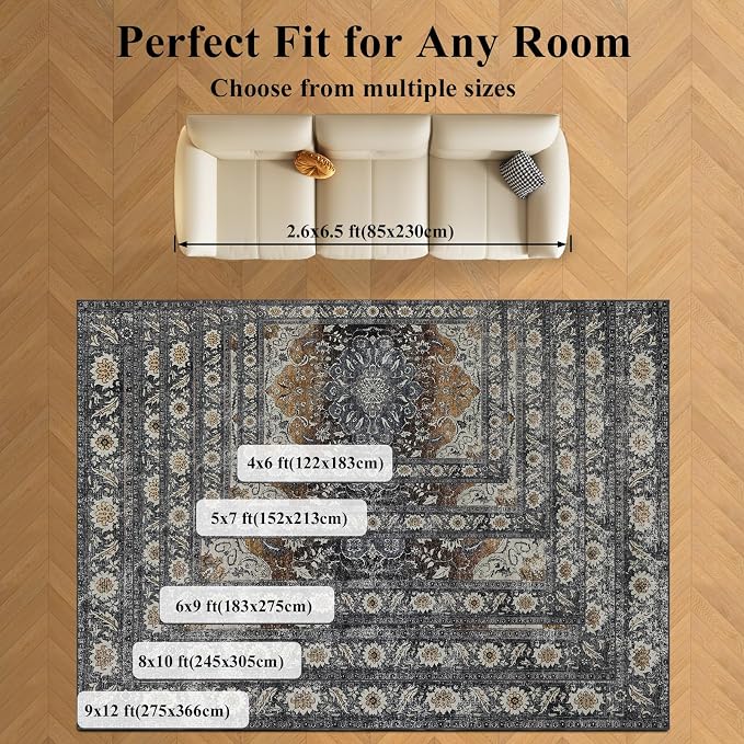 Washable 6x9 Area Rug for Living Room, Carpet for Bedroom Dining Room, Non - Image 9