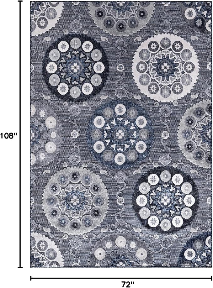 CAMILSON Indoor Outdoor Rug 6x9 Bohemian Medallion Floral Area Rugs - Image 2