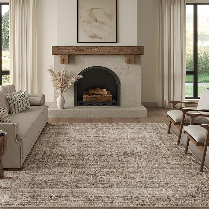 FMFUNCTEX 6x9 Washable Area Rug Vintage Neutral Distressed Large Taupe Non Slip by Fmfunctex