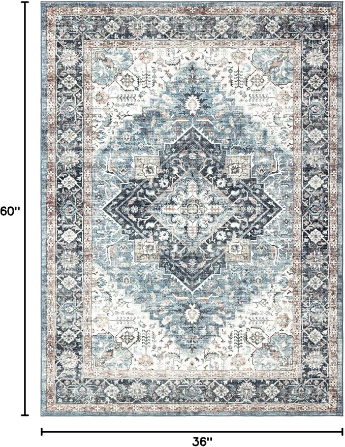 Area Rug 3×5, Vintage Boho Rug, Ultra-Soft Low Pile, Non Slip, Stain Resistant - Image 2