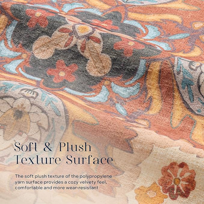 Phantoscope Washable Area Rug 4'x6' Non-Slip, Vintage Boho Rugs - Image 4