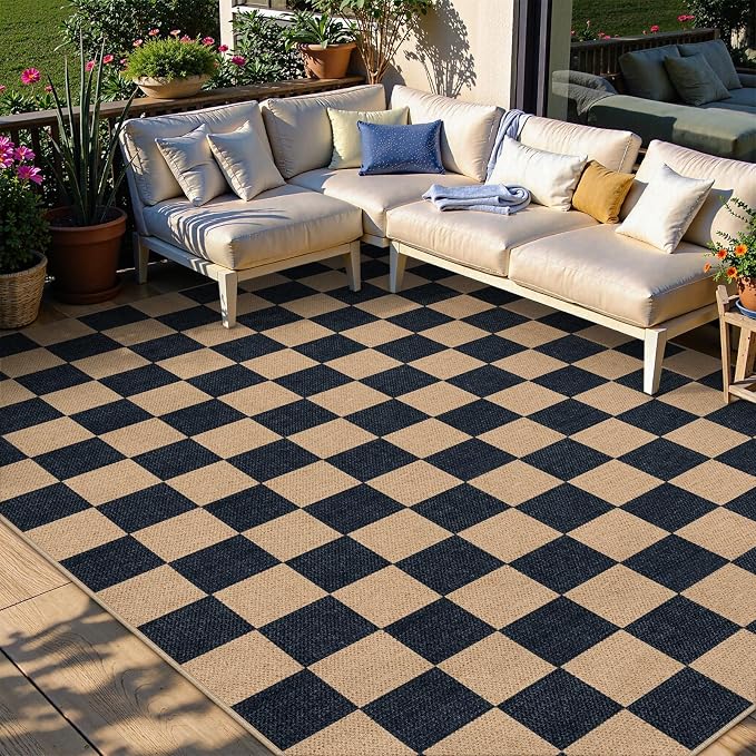 Lahome Checkered Easy Jute Carpet, Washable Area Rug 6x9 Neutral Outdoor Patio - Image 2