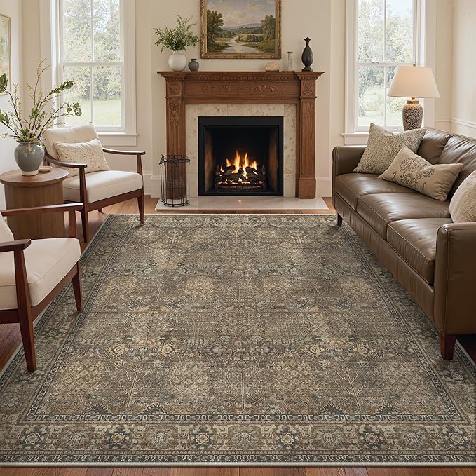 Bavni Washable Rugs 8x10-Machine Washable Rug Lightweight Low Pile, Vintage by BAVNI