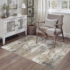Washable Brown Area Rug 3x5 Modern Abstract Office Carpet Neutral Soft Entryway by PureCozy