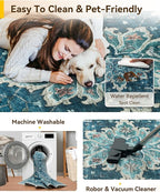 Area Rugs 8ft Washable Non-Slip, Floral Vintage Distress Print Pattern - Image 3