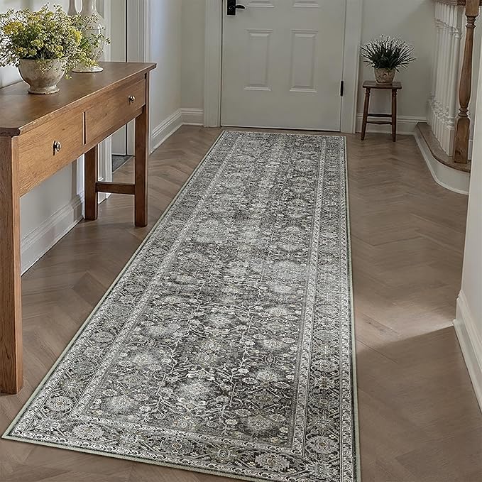 Black Runner Rug 2x12 Vintage Area Carpet Hallway Long Indoor Kitchen Washable - Image 6