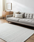 Mark&Day Wool Rugs, 4x6 Precious Solid and Border Cream/Charcoal Area Rug by MARKDAY