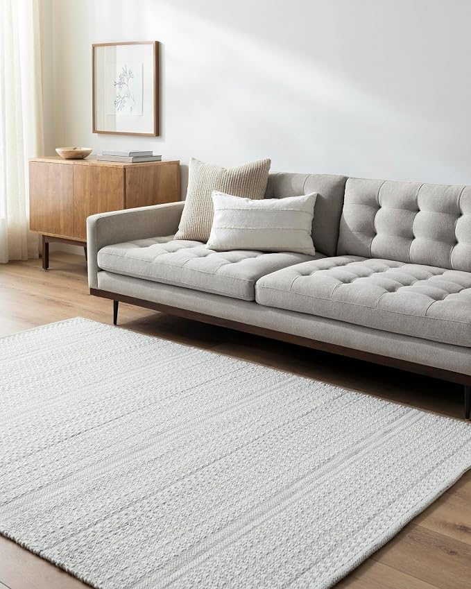 Mark&Day Wool Rugs, 2x3 Precious Solid and Border Cream/Charcoal Area Rug by MARKDAY