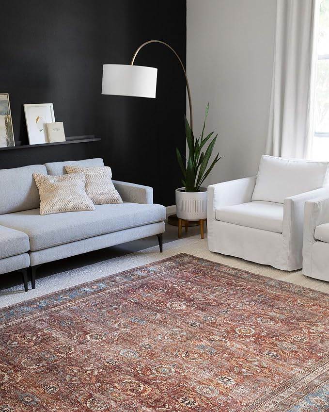 Loloi Layla Collection LAY-01 Brick/Blue 9'-0" x 12'-0" .13" Thick Area Rug - Image 2