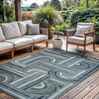 CAMILSON Indoor Outdoor Rug, Aqua 5x7 Geometric Arch Striped Area Rugs - Image 5