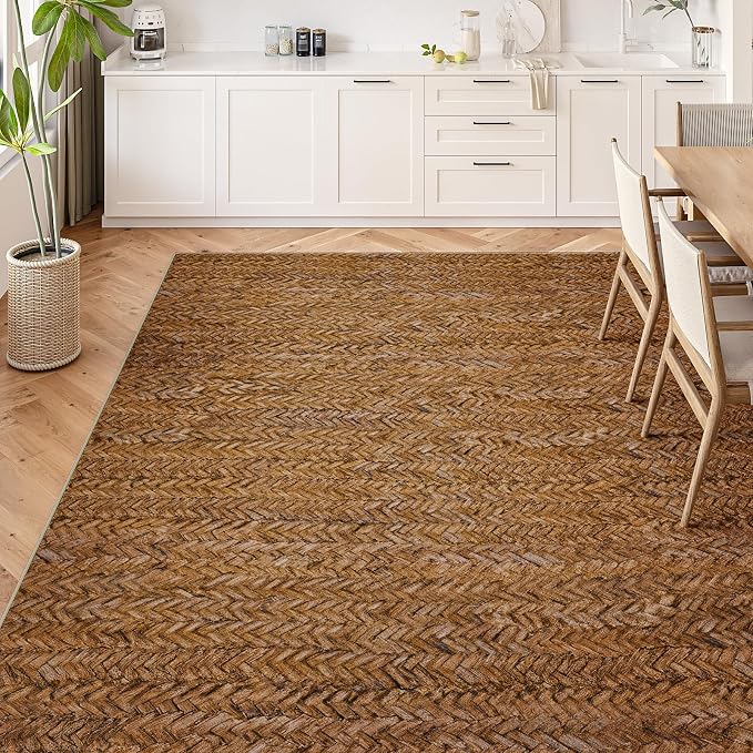 Eleisa Modern Vintage 10x14 Herringbone Chevron Area Rug, Non-Slip Stain - Image 2