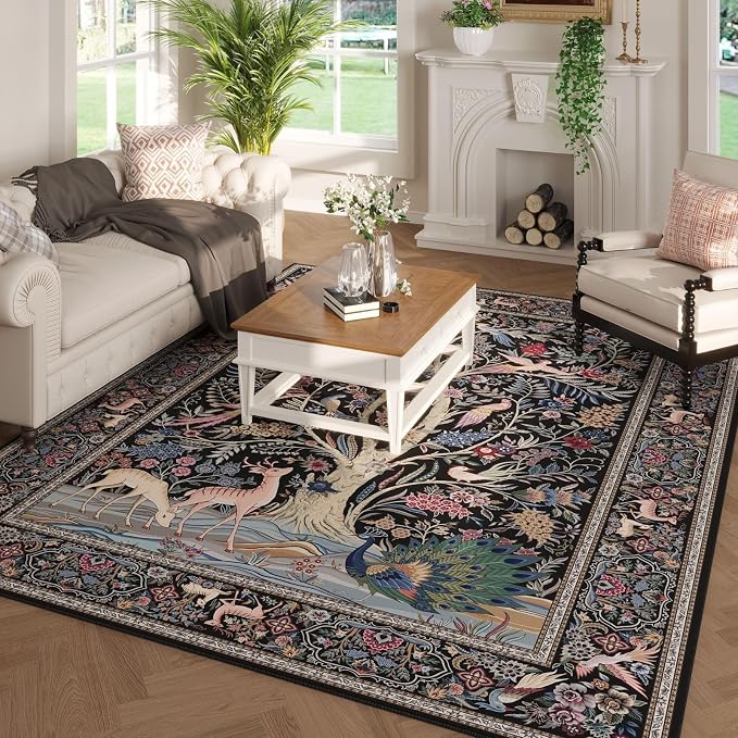 Rugcomf Area Rugs 5x7 Vibrant Tree of Life-Patterned Vintage Washable Area Rug by Rugcomf