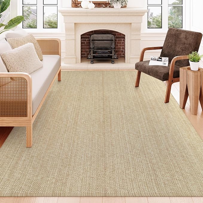 Collive Boho Rugs for Living Room 6x9 Tan, Washable Large Area Rug Braided by Collive