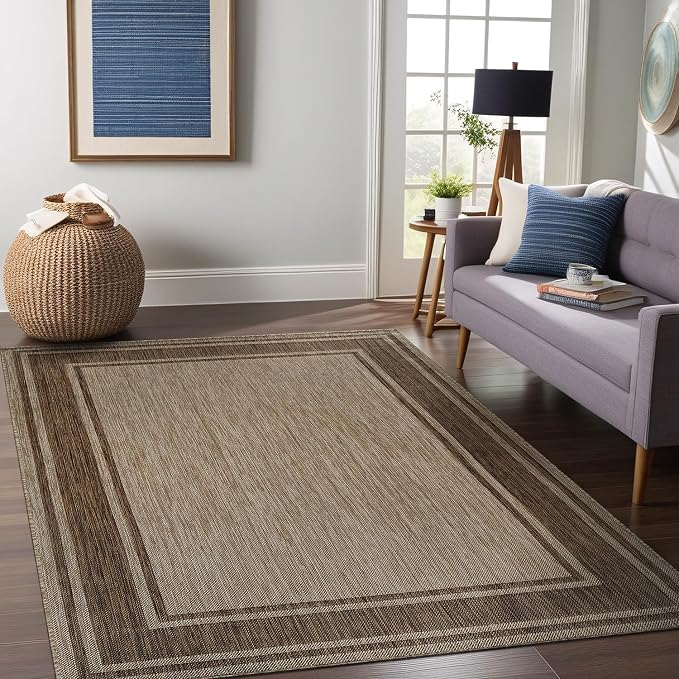 Beverly Rug Outdoor Rug 5x7 Modern Bordered Area Rugs - Image 4