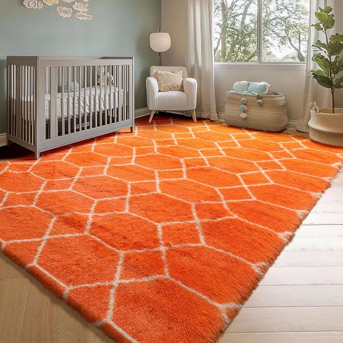 ONASAR Area Rugs for Bedroom Living Room, Washable 4x6 Fluffy Orange and White - Image 7