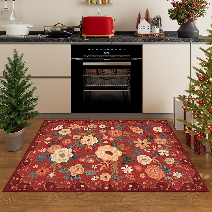 DUKINO 2x3 Rugs for Entryway, Floral Indoor Washable Door Mat, Non Slip Boho - Image 2
