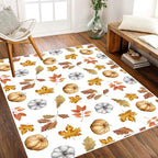 Pumpkin Area Rug, Fun Vibrant Autumn Harvest Fallen Leaves Pumpkin Plant White - Image 2