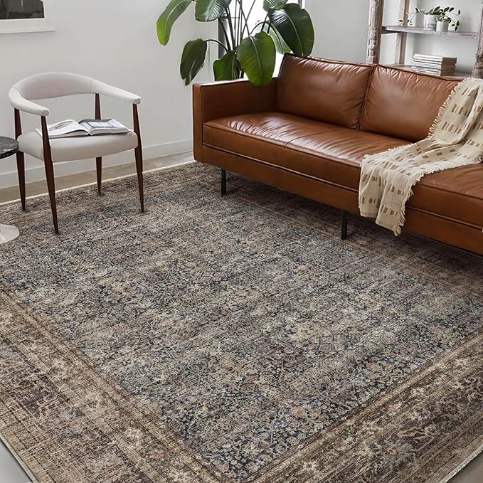 Washable Area Rug 8'x10' Retro Boho Design Non-Shedding Non-Slip Easy Care Ideal - Image 2