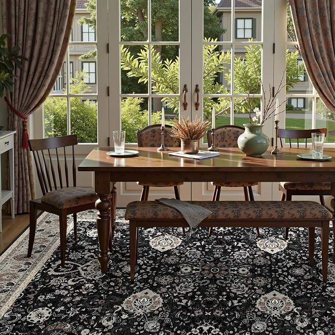 Blcak 8x10 Vintage Rugs for Living Room, Washable Rugs Non Slip Large Area Rug - Image 6