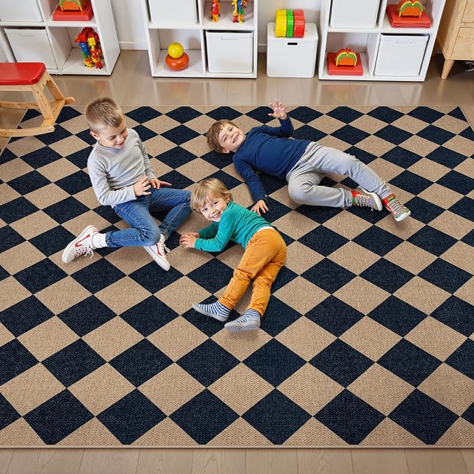 Lahome Checkered Easy Jute Area Rug 8x10, Large Living Room Patio Rug - Image 2