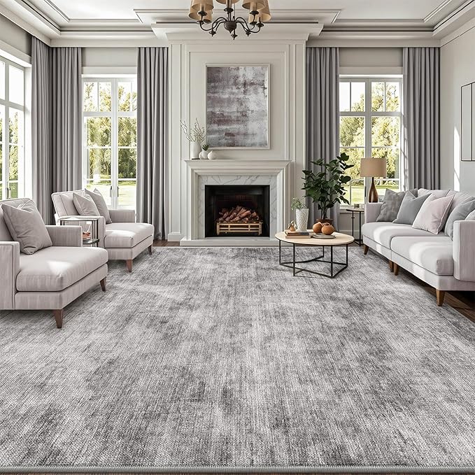 LUMI 8x10 Washable Area Rug for Living Room, Ultra Soft Modern Neutral Grey by LUMI