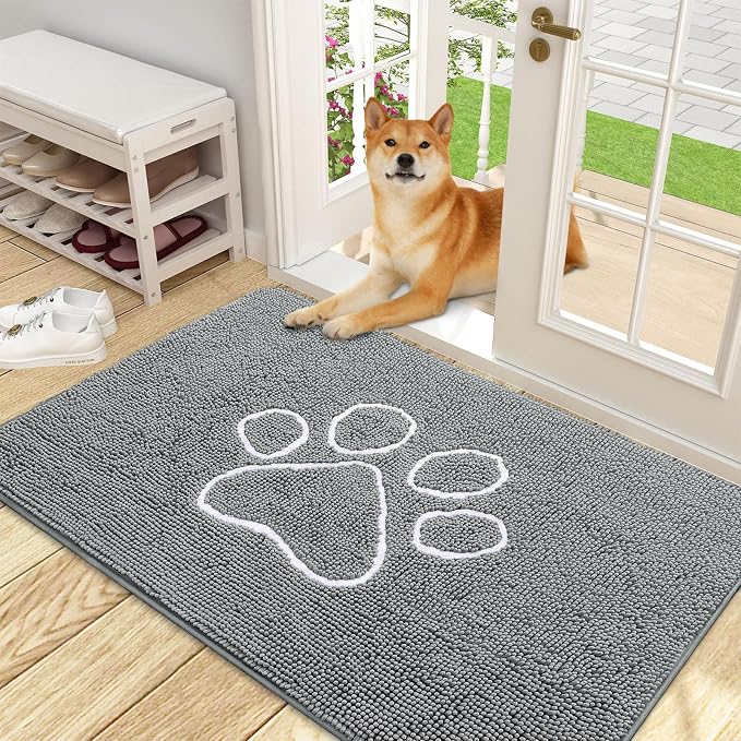OLANLY Dog Door Mat for Muddy Paws 48x30, Paw Print Design, Absorbs Moisture by OLANLY