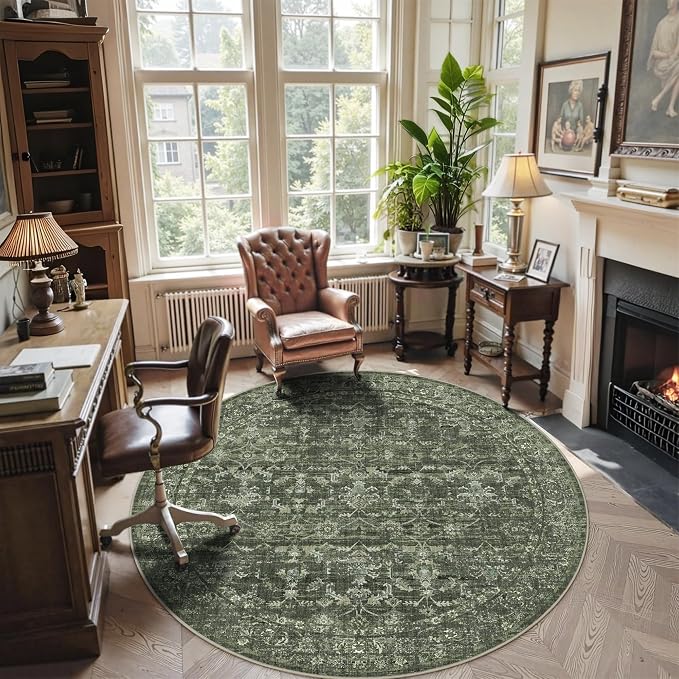 6ft Round Washable Area Rugs for Living Room, Vintage Boho Large Rug for - Image 6