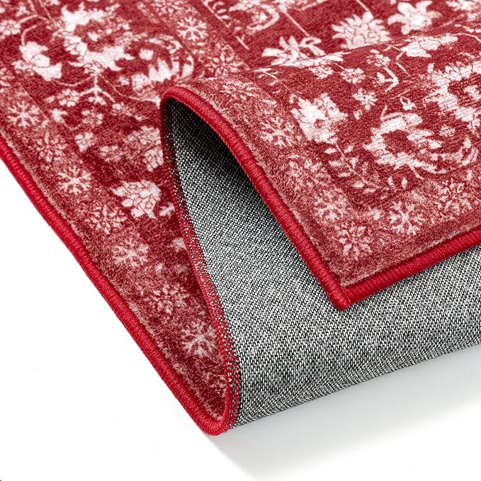 Christmas Runner Rug 2x6 Red Washable Hallway Carpet Retro Floral Holiday - Image 8