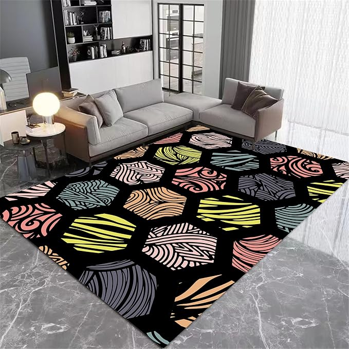 Large Living Room Area Rug 3x4ft, Modern Geometric Rugs, Machine Washable & - Image 3
