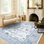 Fame Living Cream Blue Oushak Runner Rug, Modern Runners, Long Runner Rugs - Image 8