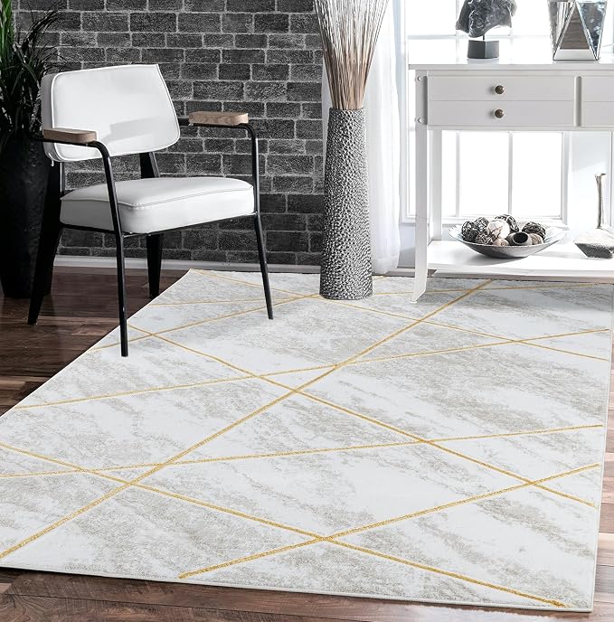 GLORY RUGS Area Rugs Marble 5x7 Cream Gold Carpet Modern Abstract Rug Living by GLORYRUGS