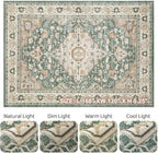 Green Rug Living Room Rugs: 10x14 Washable Boho Large Vintage Soft Stain - Image 9