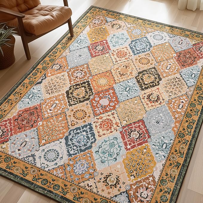 Phantoscope Washable Area Rug 6'x9' Non-Slip, Vintage Boho Rugs by Phantoscope