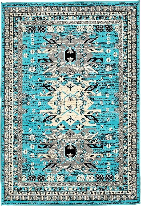 Unique Loom Taftan Collection Border Geometric Tribal Inspired Design Area Rug - Image 3