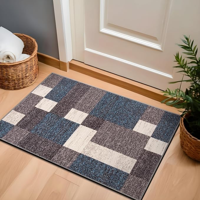 Rugshop Contemporary Blue Geometric Boxes Non-Slip Area Rug Non-Shedding - Image 7