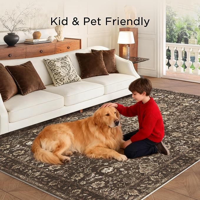 5X7 Area Rugs for Living Room, Soft Rugs Brown Washable Rug, Indoor Vintage - Image 6