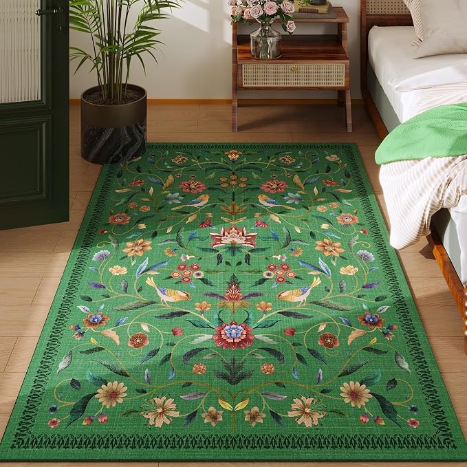 Vintage Medallion Floral 4x6 Rug, Machine Washable Non-Slip Area Rug, Low Pile - Image 5