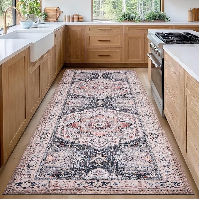 PURRUGS Vintage Farmhouse Boho Runner Rug 2'6" x 6', Non-Slip Machine Washable by PURRUGS