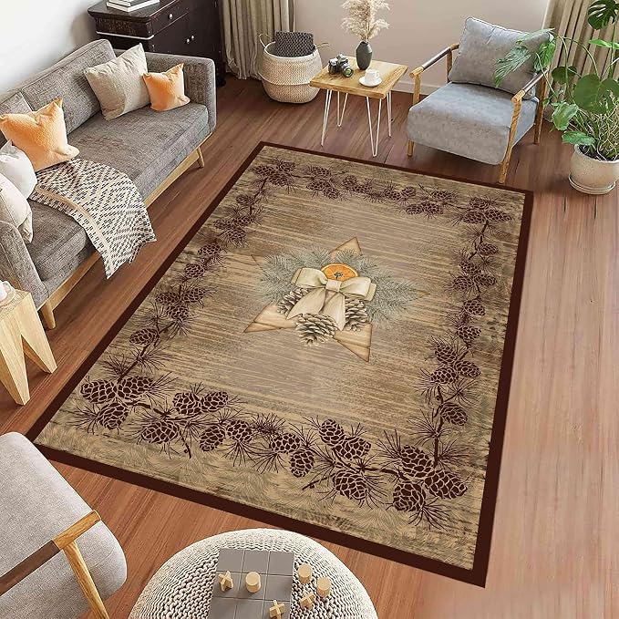 Vintage Pine Cone Area Rug 4x6ft Rustic Lodge Wooded Pine Cone Area Rug Wood - Image 3