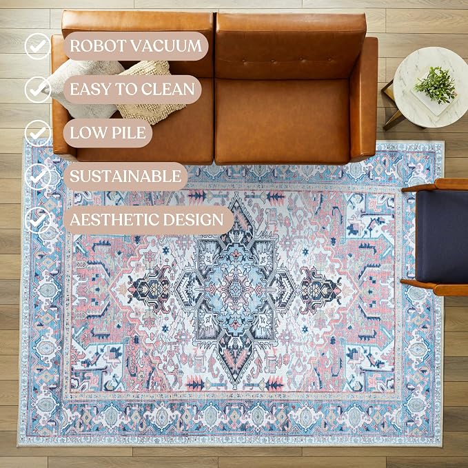 Washable Area Rug. Modern Farmhouse. Vintage. Turkish. Bohemian. Distressed. - Image 3