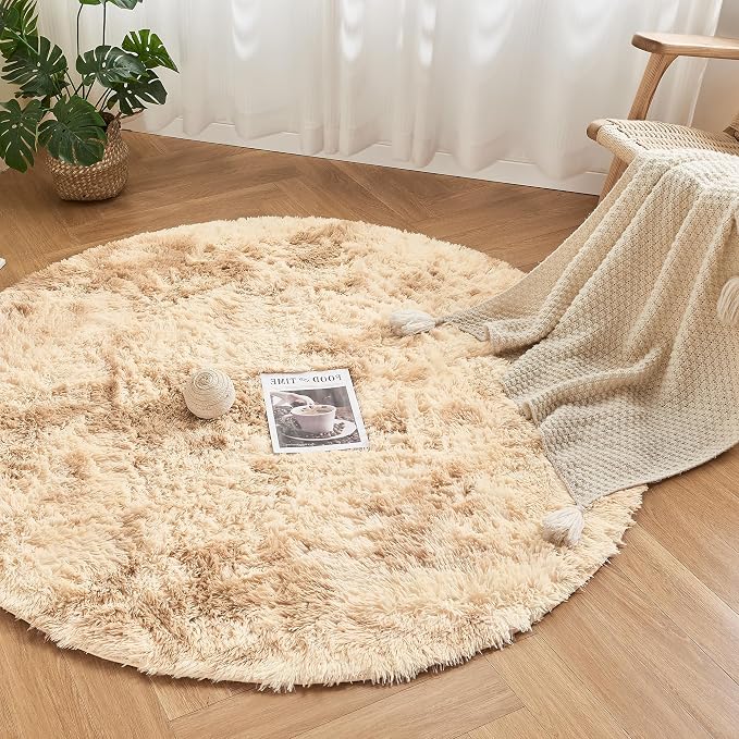Andency Tie-Dyed Beige Round Area Rug - Image 4