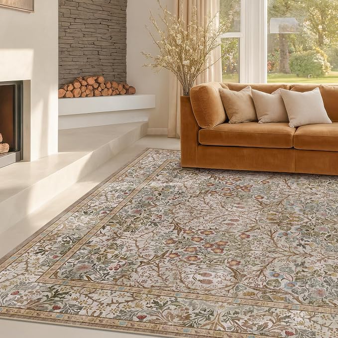 Vintage Moss Green Living Room Rug, 8x10 Washable Area Rugs - Image 8